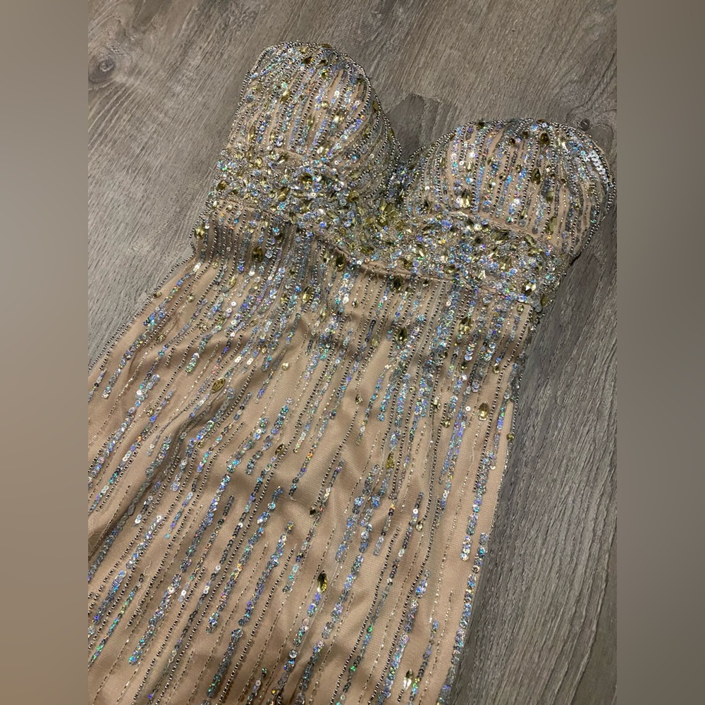 Jovani Strapless Gold Sequin Formal Gown Sweetheart Corset Dress Size 6 - Picture 9 of 11